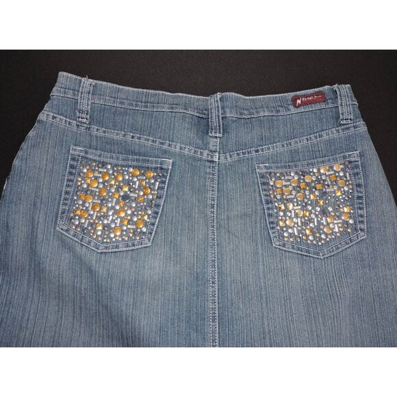 Neeso Jeans Denim Skirt Straight 34" Long Modest 15/16 Beaded Back Pockets EUC - Picture 9 of 11